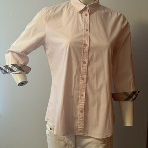 Burberry Brit Pink Button-Up Shirt with Checkered Cuffs and Collar